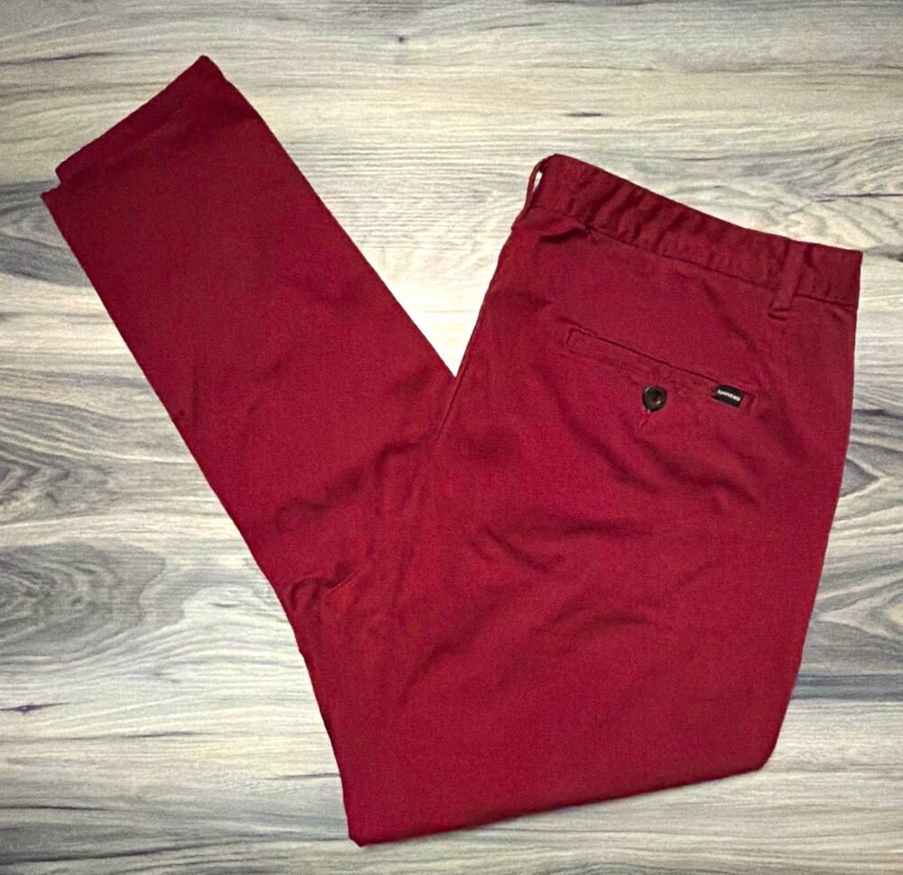 Dapper Boi Men’s Chino Pants 42x32 Burgundy Slim Fit Tapered Stretch Twill